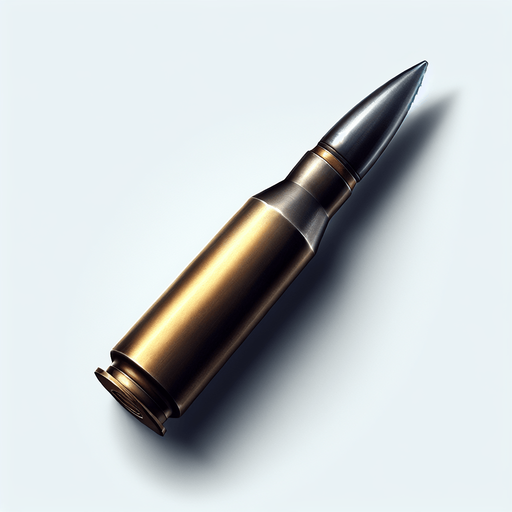 create bullet from ak-56.
Single Game Texture.  In-Game asset.  2d.  Blank background.  High contrast.  No shadows