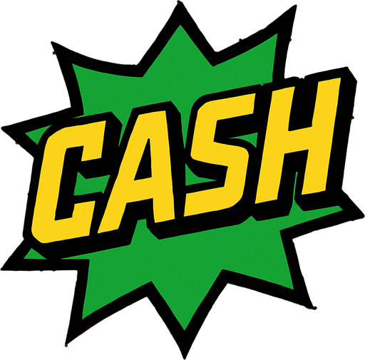 Display icon that says cash sci fi comic style font.
In-Game asset.  2d.  High contrast.  No shadows