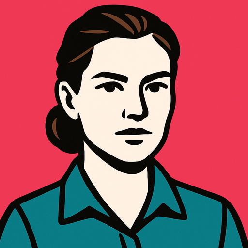 profile photo of a pragmatic woman.
In-Game asset.  2d.  High contrast.  No shadows
