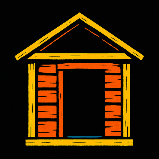 çatısız kulübe ama dümdüz ekrana bakan.
In-Game asset.  2d.  High contrast.  No shadows