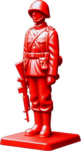 a red toy soldier Single Game Texture. In-Game asset. 2d. Blank background. High contrast. No shadows.