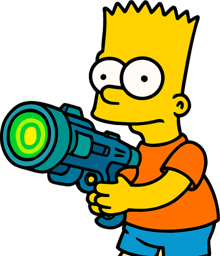 Bart holding a plasma gun.
In-Game asset.  2d.  High contrast.  No shadows