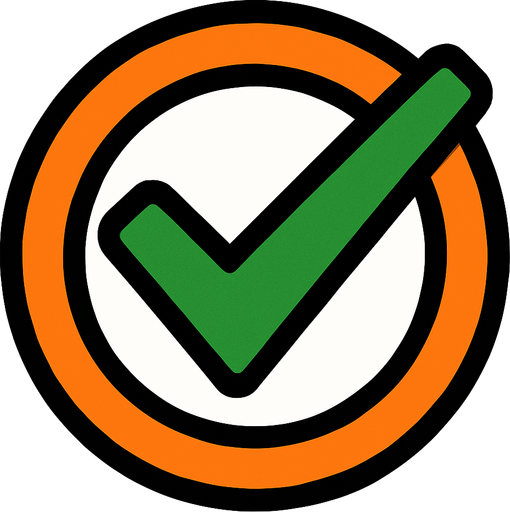 circular check logo.
In-Game asset.  2d.  High contrast.  No shadows