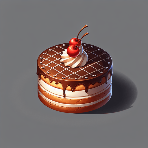gâteau.
Single Game Texture.  In-Game asset.  2d.  Blank background.  High contrast.  No shadows