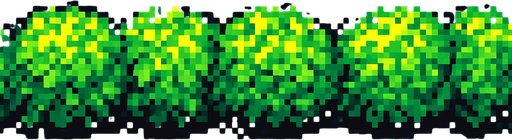 A long horizontal line of low bushes. Top down view. 80s arcade machine graphics..
In-Game asset.  2d.  High contrast.  No shadows