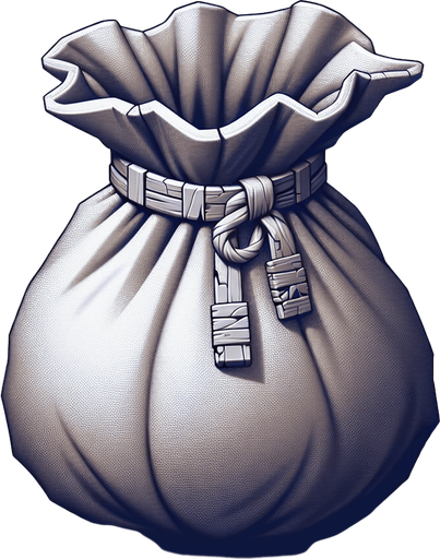 An open sack. Single Game Texture. In-Game asset. 2d. Blank background. High contrast. No shadows.