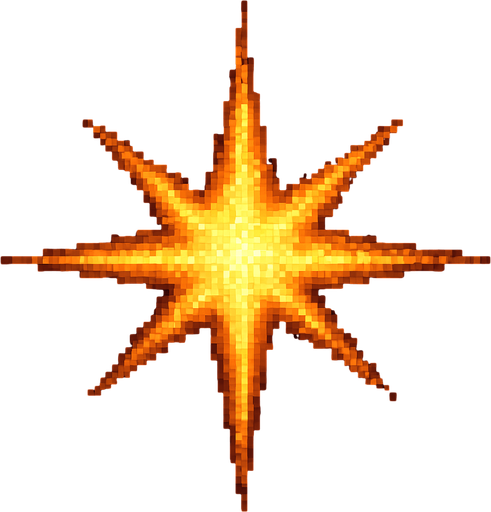 A realistic yellow star from the universe, in pixel art style.