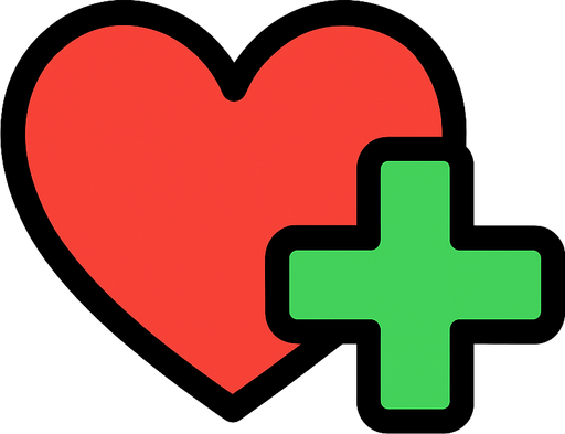 un corazón con un "+" verde al lado del corazon.
In-Game asset.  2d.  High contrast.  No shadows. Cartoon