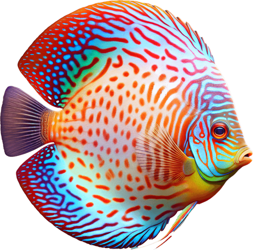 a realistic discusFish.
Single Game Texture. In-Game asset. 2d. Blank background. High contrast. No shadows.
