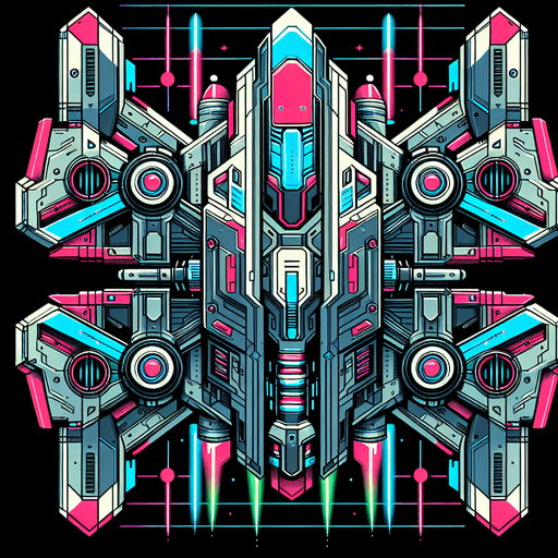 double sided space ship. symetrical.
Single Game Texture.  In-Game asset.  2d.  Blank background.  High contrast.  No shadows, color, neon