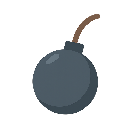 A Bomb 2D. No background. Transparent background. Blank background. No shadows. 2d. In-Game asset. flat