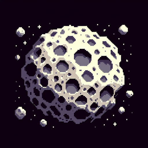 pixelart. asteroid with craters. subtle shading..
Single Game Texture. In-Game asset. 2d. Blank background. High contrast. No shadows.