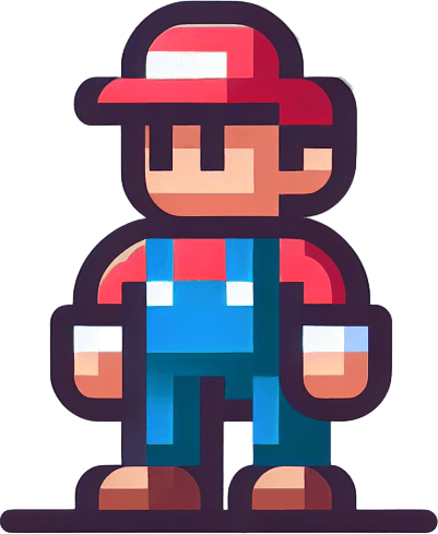 Single 2D Mario Character. In-Game asset. 2d. Blank background.