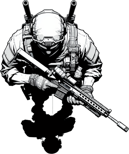 character with a gun looking from above.
Single Game Texture. In-Game asset. 2d. Blank background. High contrast. No shadows.