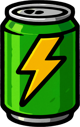 1 Lata verde con un rayo, sin fondo.
In-Game asset.  2d.  High contrast.  No shadows