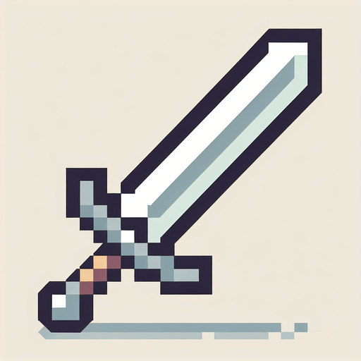 Espada pixelado.
Single Game Texture.  In-Game asset.  2d.  Blank background.  High contrast.  No shadows