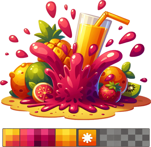 2d meyve suyu patlaması.
Single Game Texture. In-Game asset. 2d. Blank background. High contrast. No shadows.