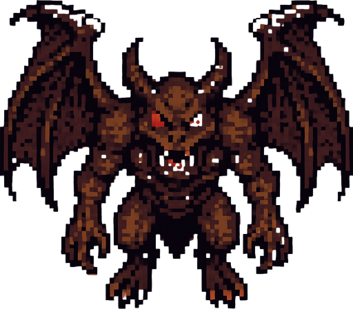 Un mounstro gigante con alas mirado desde arriba en pixel art.
In-Game asset.  2d.  High contrast.  No shadows