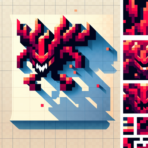 red flying enemy zig zag little boss villain detailles ambitious.
Single Game Texture.  In-Game asset.  2d.  Blank background.  High contrast.  No shadows