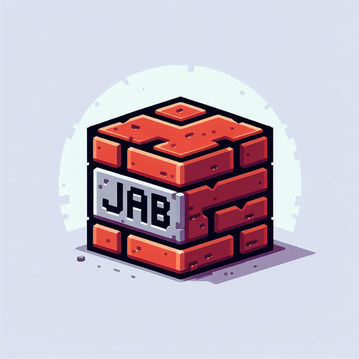 a forward facing brick with the writing "Jab" Single Game Texture. In-Game asset. 2d. Blank background. High contrast. No shadows.