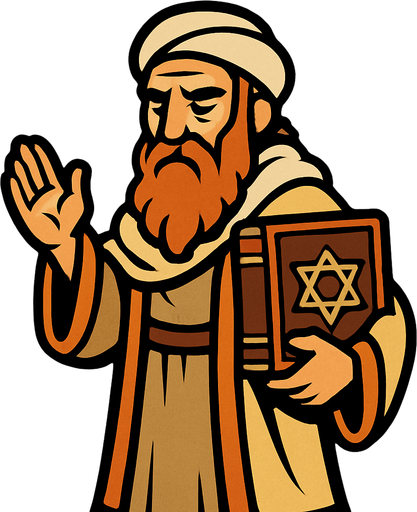 2D character that looks like a prophet and holds a holy book in his hand..
In-Game asset.  2d.  High contrast.  No shadows