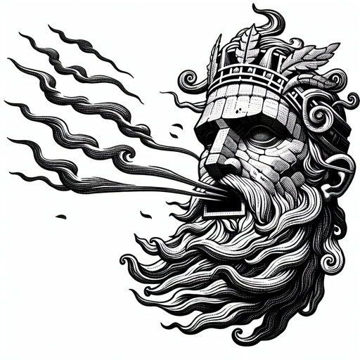 head of the wind god that blows wind on ancient maps, Middle Ages, black and white, wind from the mouth.
Single Game Texture. In-Game asset. 2d. Blank background. High contrast. No shadows.