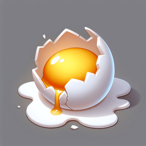 cracked egg white and yolk seeping. Single Game Texture. In-Game asset. 2d. Blank background. High contrast. No shadows.