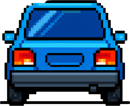arkası dönük mavi bir pixel araba ekle.
In-Game asset.  2d.  High contrast.  No shadows