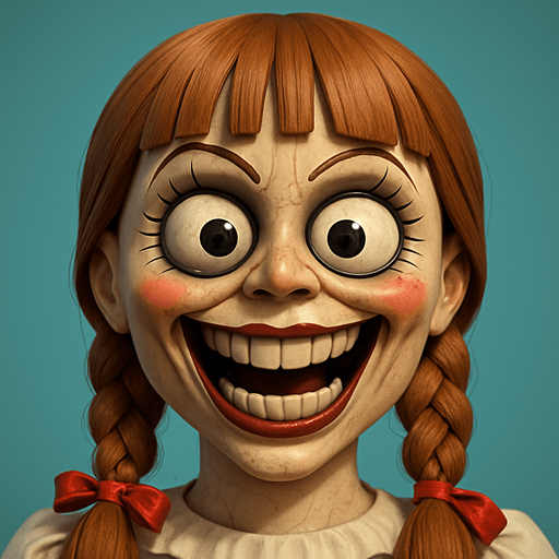 3D Scary but funny annabelle doll face meme.
In-Game asset.  3D.  High contrast.  No shadows