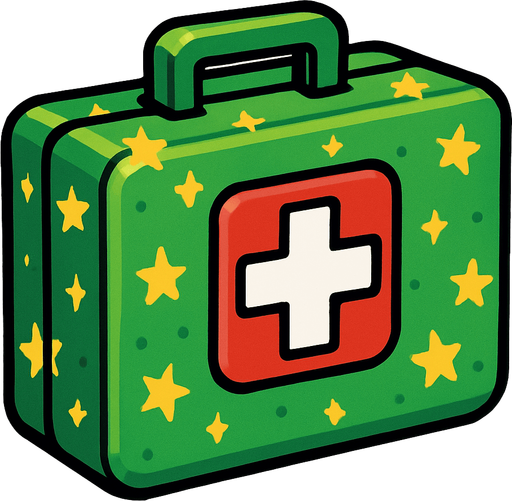 Un botiquín de color verde con estrellitas.
In-Game asset.  2d.  High contrast.  No shadows