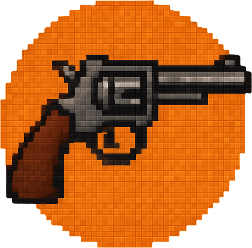 Agrega un círculo en el medio estilo retro con un arma, pixelart