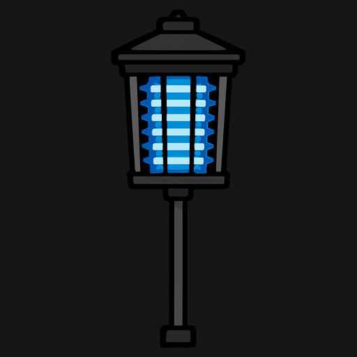 Bug zapper on a pole.
In-Game asset.  2d.  High contrast.  No shadows
