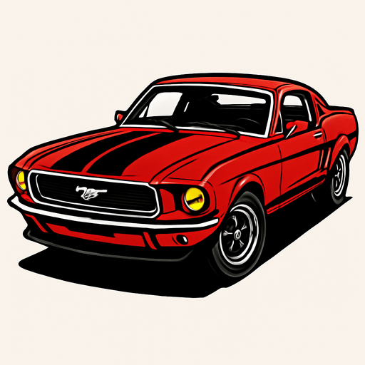 red mustang with tekken style.
In-Game asset.  2d.  High contrast.  No shadows. tekken style. tekken style