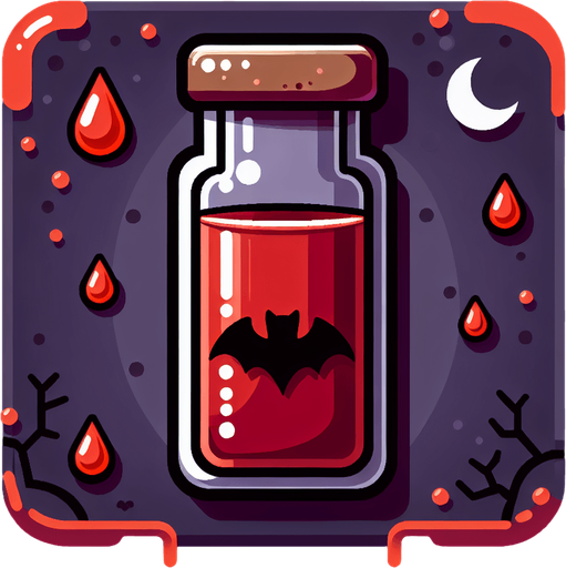 Perfectly square red Halloween vial of blood. Cartoon. Spooky art style