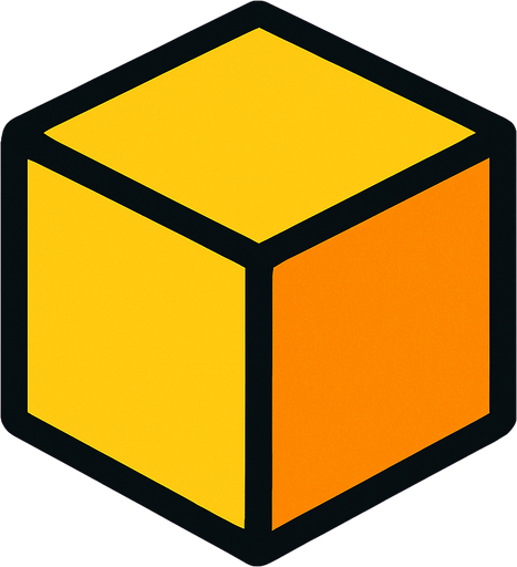 yellow and orange cube 2d.
In-Game asset.  2d.  High contrast.  No shadows