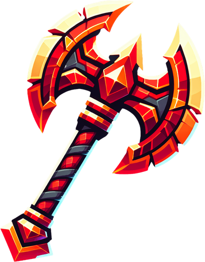 Red Blade Battle Axe.
Single Game Texture. In-Game asset. 2d. Blank background. High contrast. No shadows.