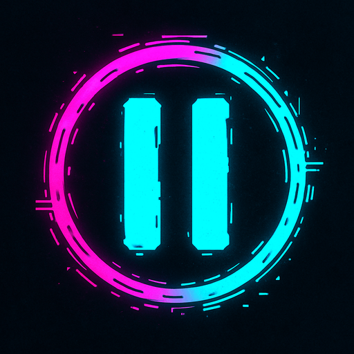 Cyberpunk style pause symbol.
In-Game asset.  2d.  High contrast.  No shadows