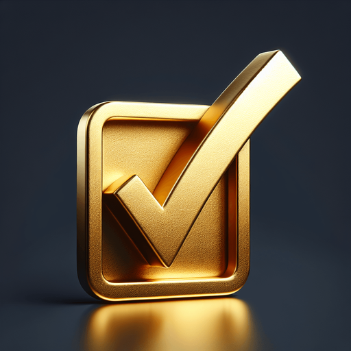 Brilliant Gold Checkmark.
Single Game Texture. In-Game asset. 2d. Blank background. High contrast. No shadows.