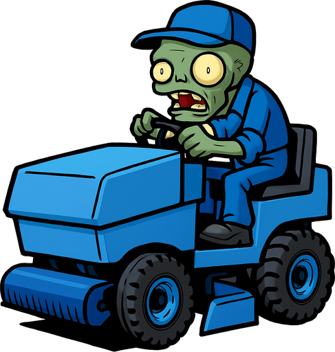 El Zomboni es un zombi de tamaño considerable, vestido con un uniforme de trabajador y conduciendo un vehículo grande y robusto. La máquina suele ser de color azul o similar, con un rodillo en la parte trasera que es lo que esparce el hielo. Su aspecto es bastante imponente, señalando que no es un zombi común..
In-Game asset.  2d.  High contrast.  No shadows