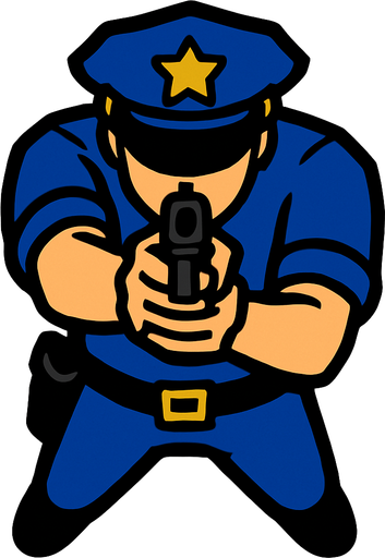a topdown policeman and he's pointing a gun. In-Game asset. 2d. High contrast. No shadows.
In-Game asset.  2d.  High contrast.  No shadows