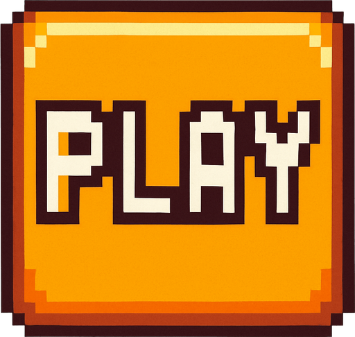 un boton cuadrado hecho con pixeles que dice play.
In-Game asset.  2d.  High contrast.  No shadows