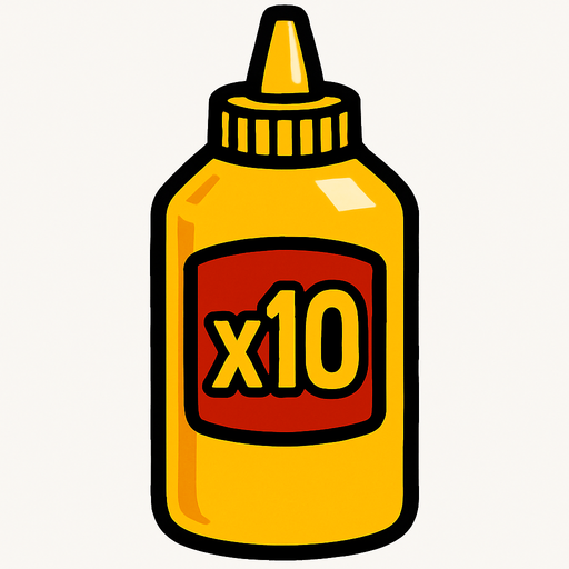 Mustard Bottle, label is x10.
In-Game asset.  2d.  High contrast.  No shadows