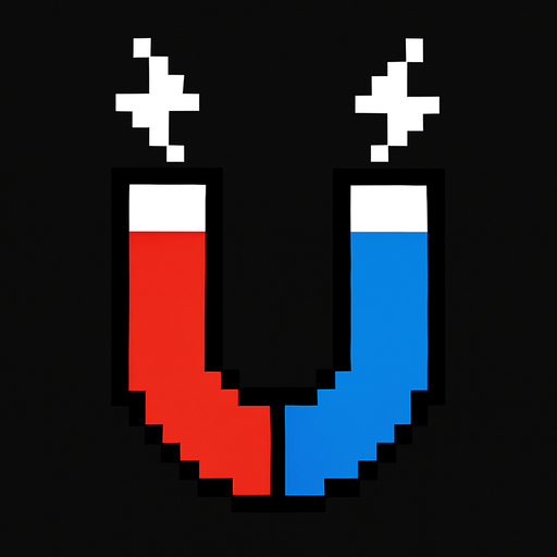 a magnet icon. 8 bit pixel art.
In-Game asset.  2d.  High contrast.  No shadows