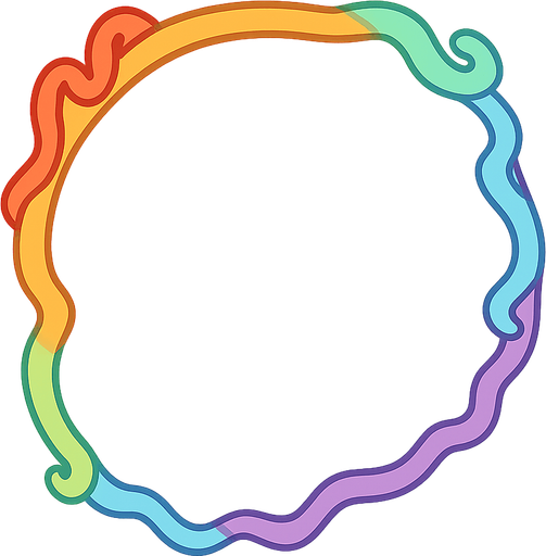 a circle empty inside, at the edges there is rainbow curly things. No background. Transparent background. Blank background. No shadows. 2d. In-Game asset. flat