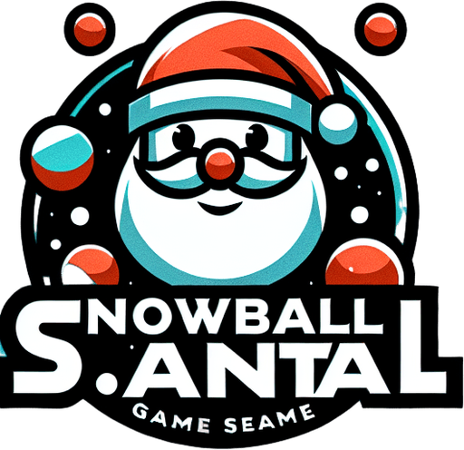 a logo for the game "Snowball santa" with the text "Snowball Santa".
Single Game Texture. In-Game asset. 2d. Blank background. High contrast. No shadows.