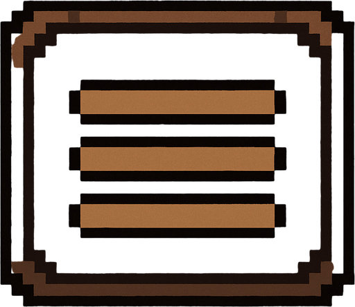 Menu button. Pixel art dark brown..
In-Game asset.  2d.  High contrast.  No shadows No writing inside