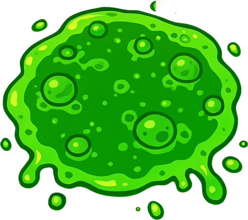 Poisonous green circular saliva. 2D. Top View..
In-Game asset.  2d.  High contrast.  No shadows