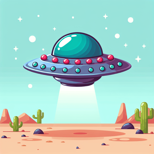 Ufo (летающая тарелка). Мультяшная.
Single Game Texture.  In-Game asset.  2d.  Blank background.  High contrast.  No shadows