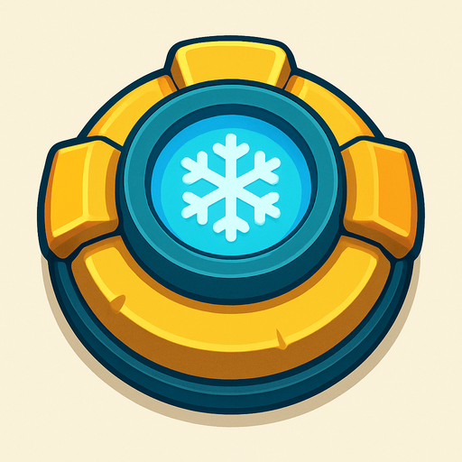 Crea la Torre Slow en un estilo 2D renderizado, limpio y cartoonish, con contornos claros y definidos, colores vibrantes con transiciones suaves, y sombreado que da volumen a sus superficies superiores.
La perspectiva debe ser VISTA CENITAL (totalmente desde arriba). Esto significa que la torre se verá como si estuviera siendo observada directamente desde arriba, con los detalles de su parte superior siendo prominentes.
La base de la torre debe ser circular para permitir un movimiento de cañón cómodo. Esta torre NO tiene un cañón direccional, su efecto es radial/de aura.
La torre debe tener un perfil bajo y la menor cantidad de relieve vertical posible para facilitar una rotación fluida en la animación..
In-Game asset.  2d.  High contrast.  No shadows