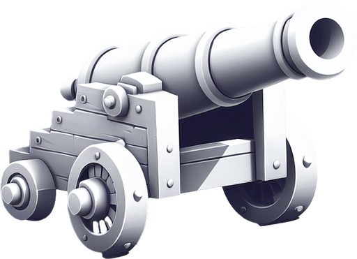 White cannon.
Single Game Texture.  In-Game asset.  2d.  Blank background.  High contrast.  No shadows